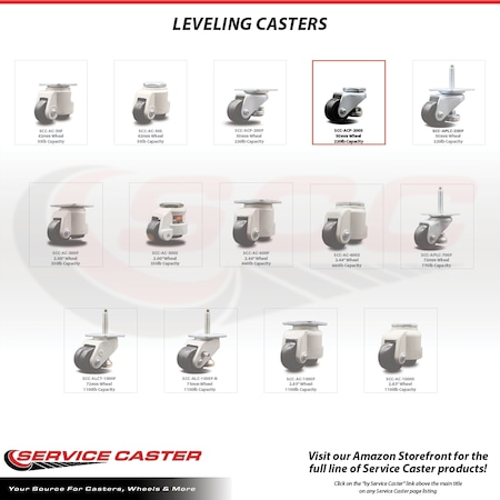 Service Caster Nylon Swivel Threaded Stem Caster w/2" Black Wheel and M12 x 1.75mm x 18mm Stem SCC-TSLV20S50-NYR-220-ZC